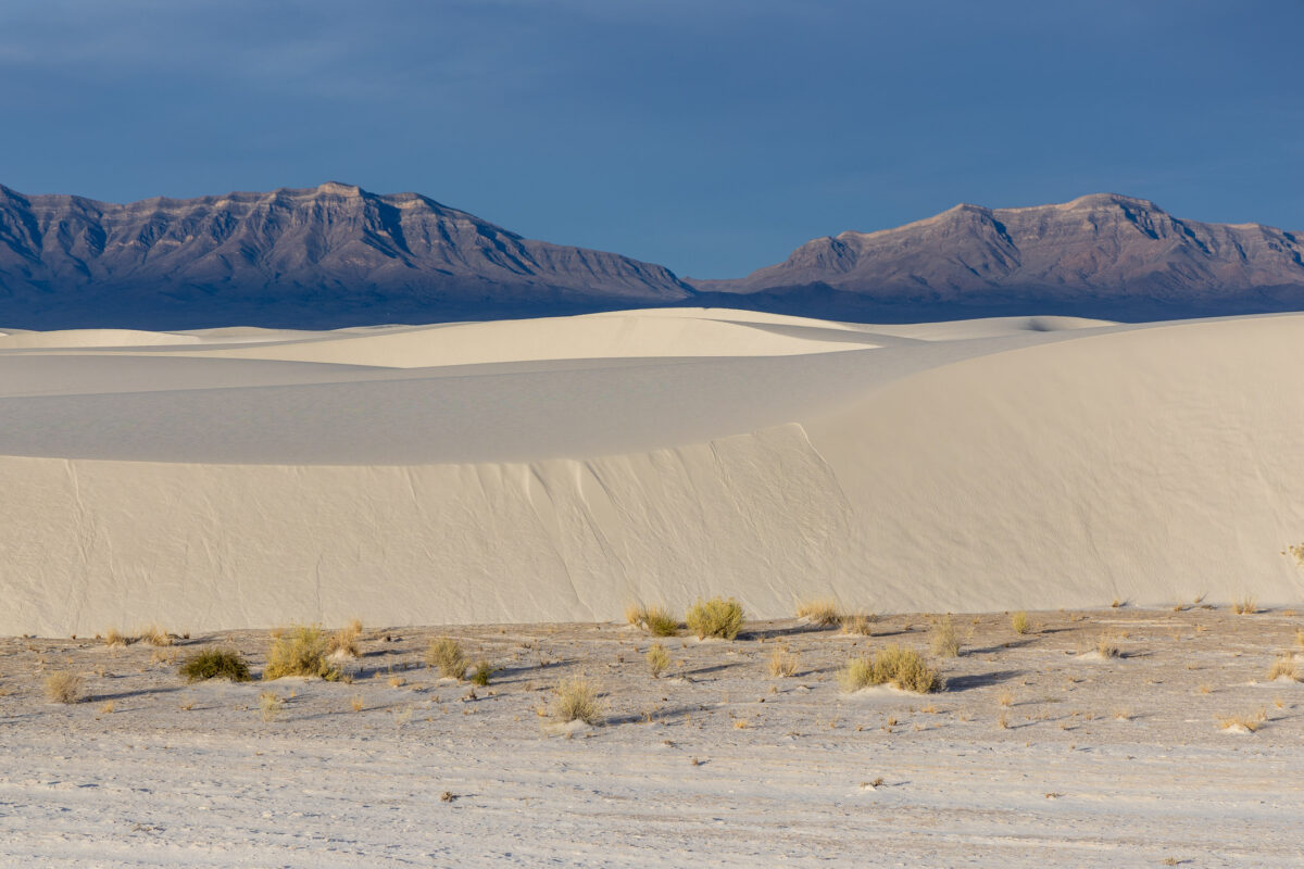 White Sands dunes panorama with distant mountains in New Mexico