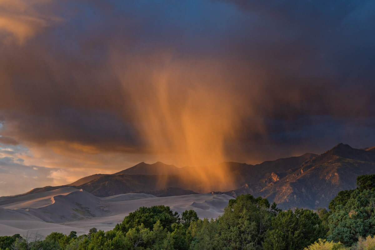 Fiery sunset over the Sangre de Cristo Mountains in Colorado