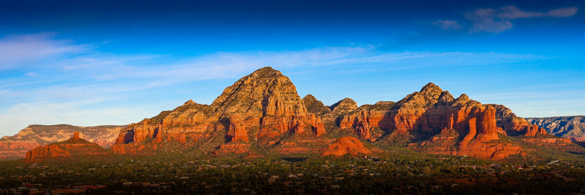Wide Sedona Arizona panorama with layered red rock formations
