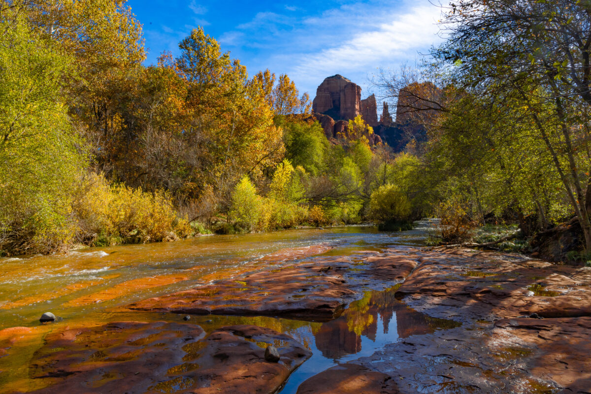 Cathedral Rock reflected in Oak Creek at Red Rock Crossing Sedona