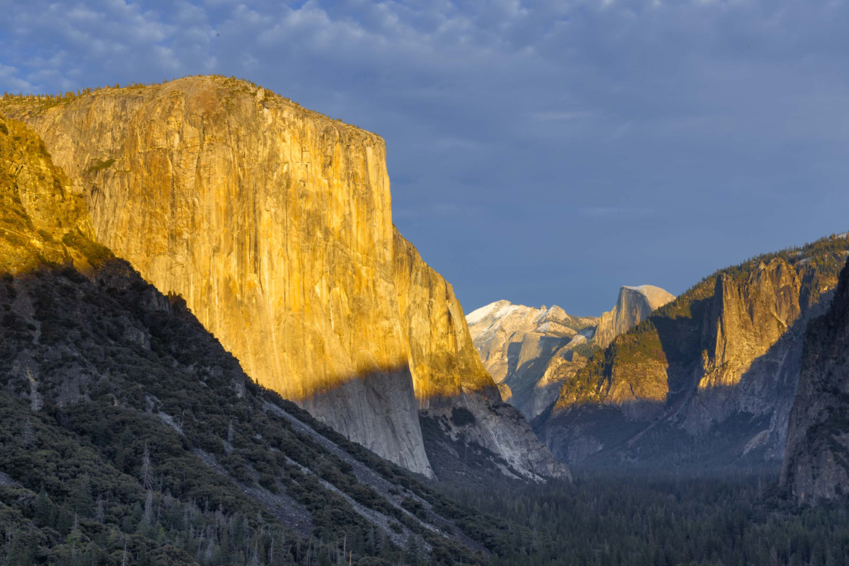 Yosemite Valley at sunset with El Capitan and warm light