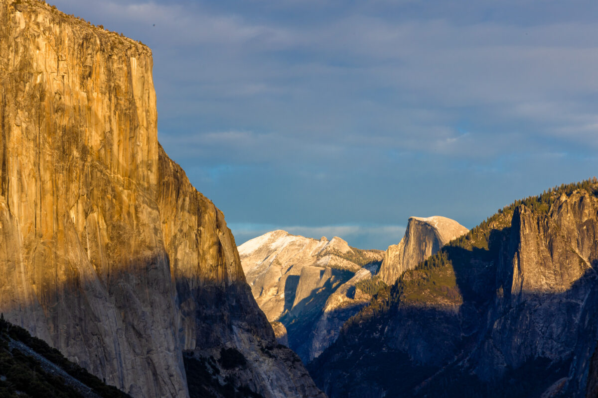 Yosemite Valley at sunset with El Capitan and warm light