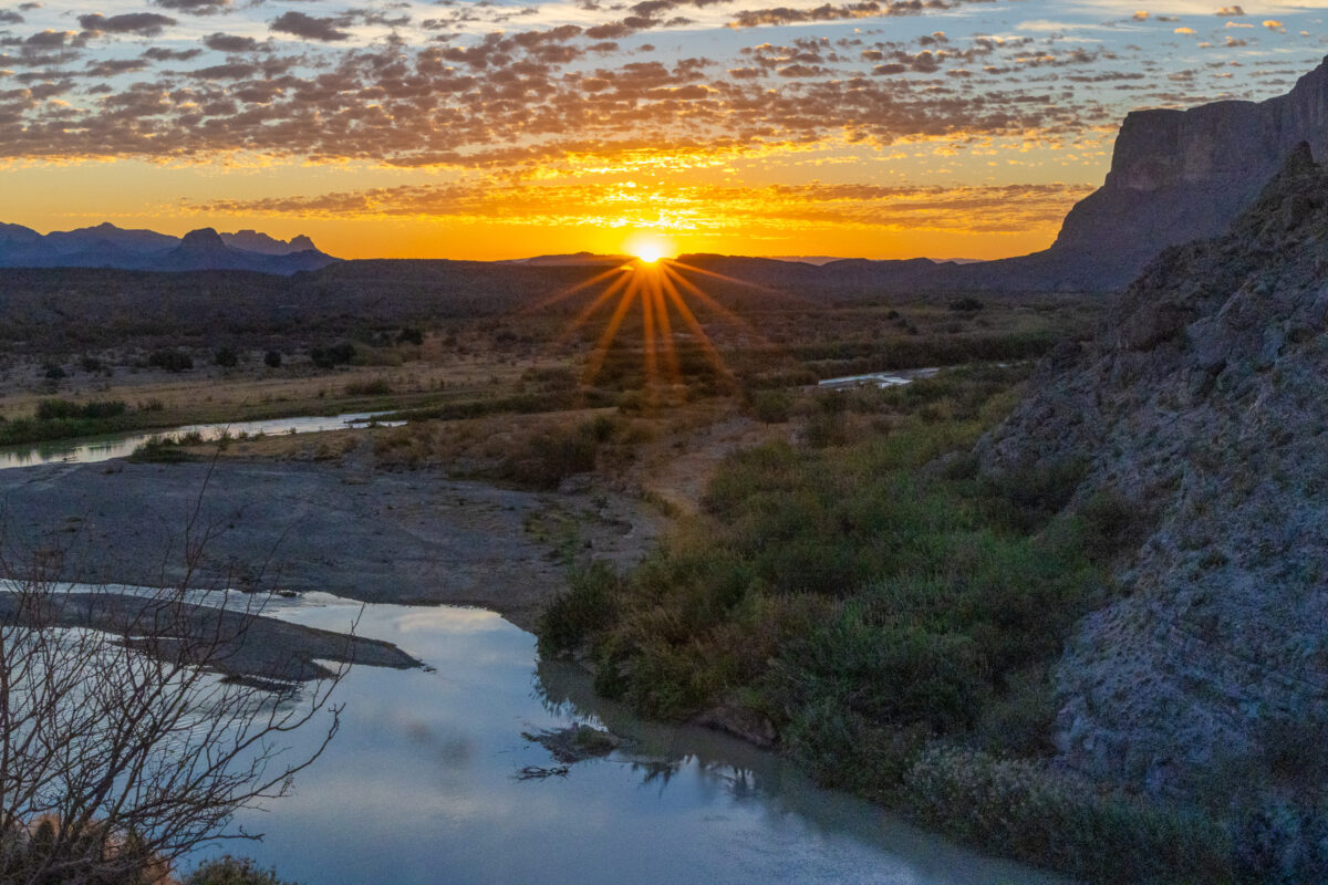Sunrise over the Rio Grande with reflections in Big Bend National Park