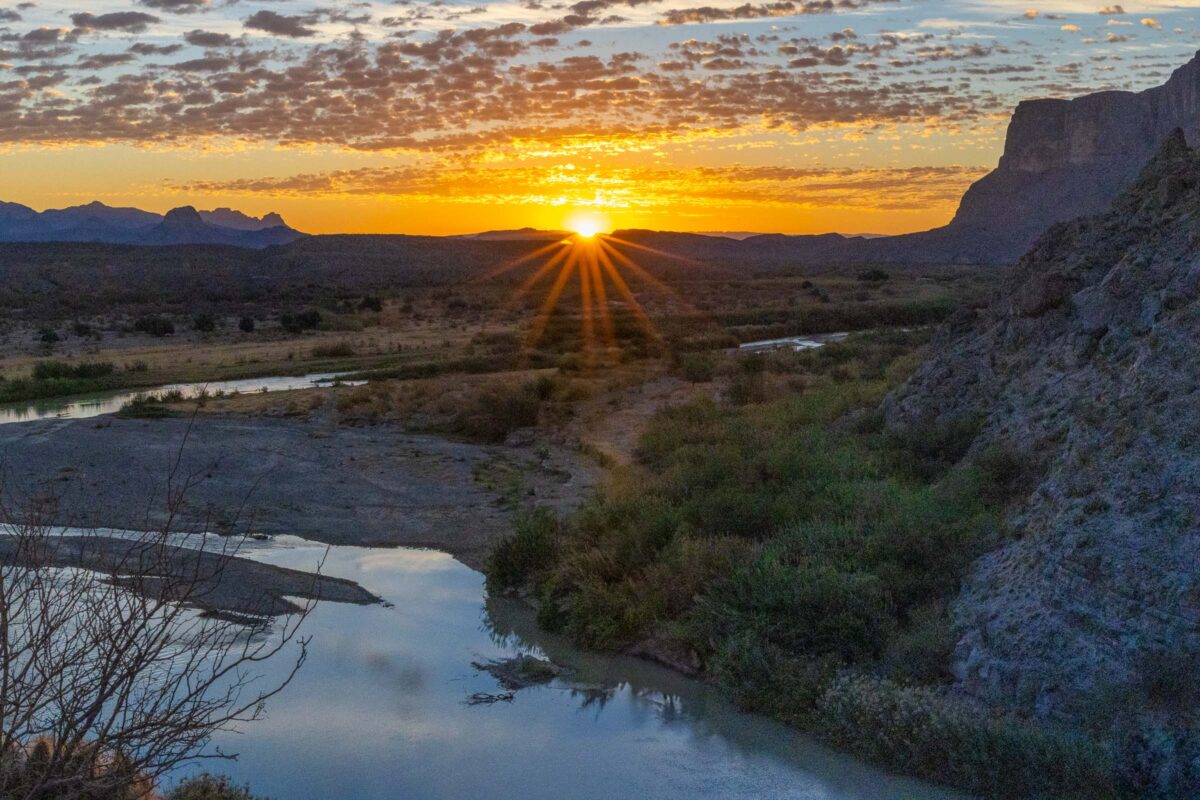 Sunrise over the Rio Grande with reflections in Big Bend National Park