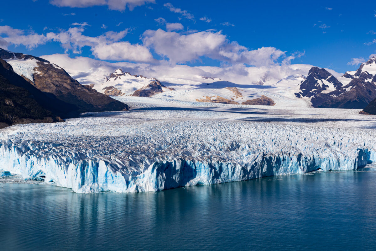 Perito Moreno Glacier ice wall above Lago Argentino in Patagonia, Argentina