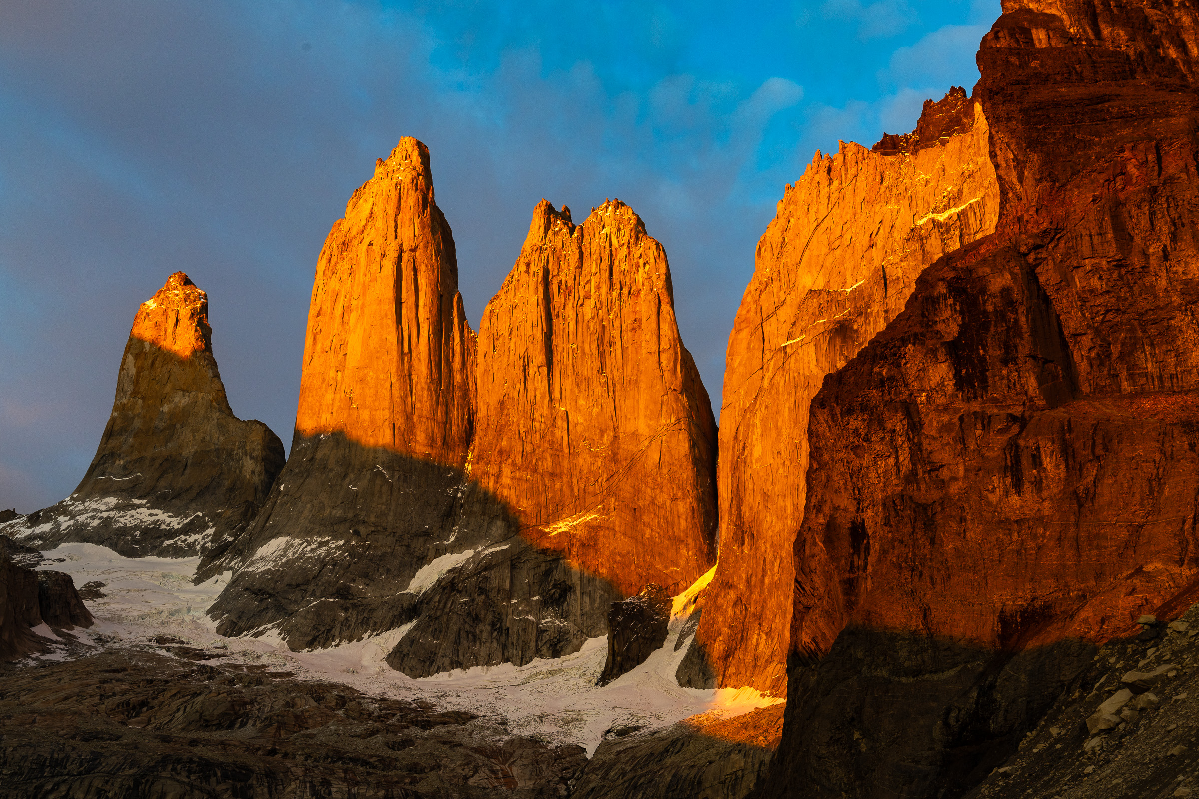 Golden light on Torres del Paine peaks