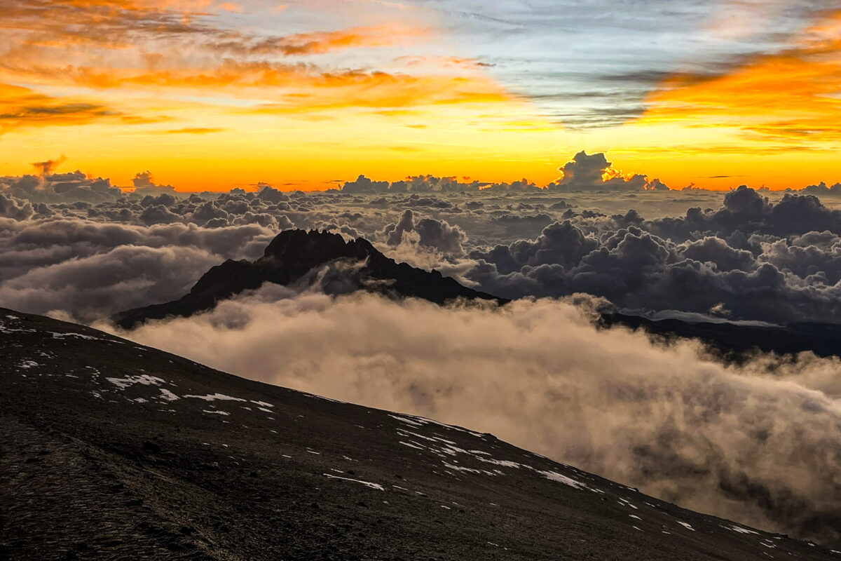Mawenzi Peak rising above the clouds on Mount Kilimanjaro in Tanzania