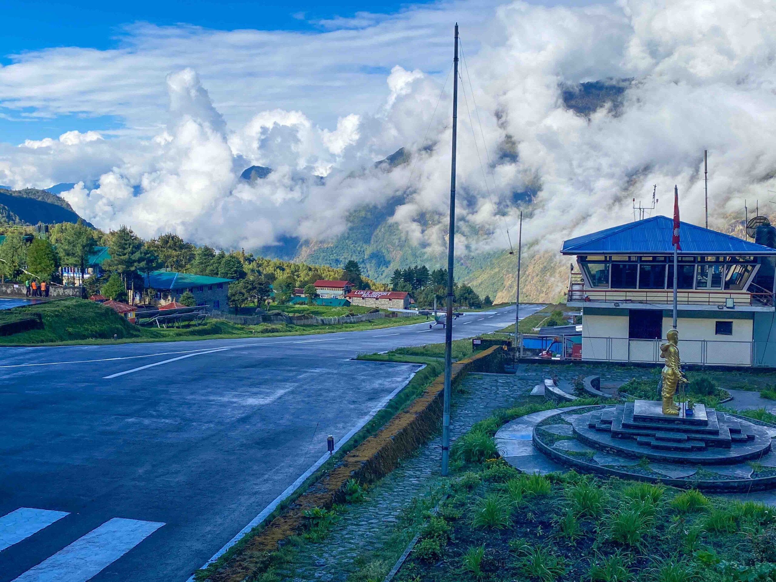 Lukla Airport runway in the mountains of Nepal