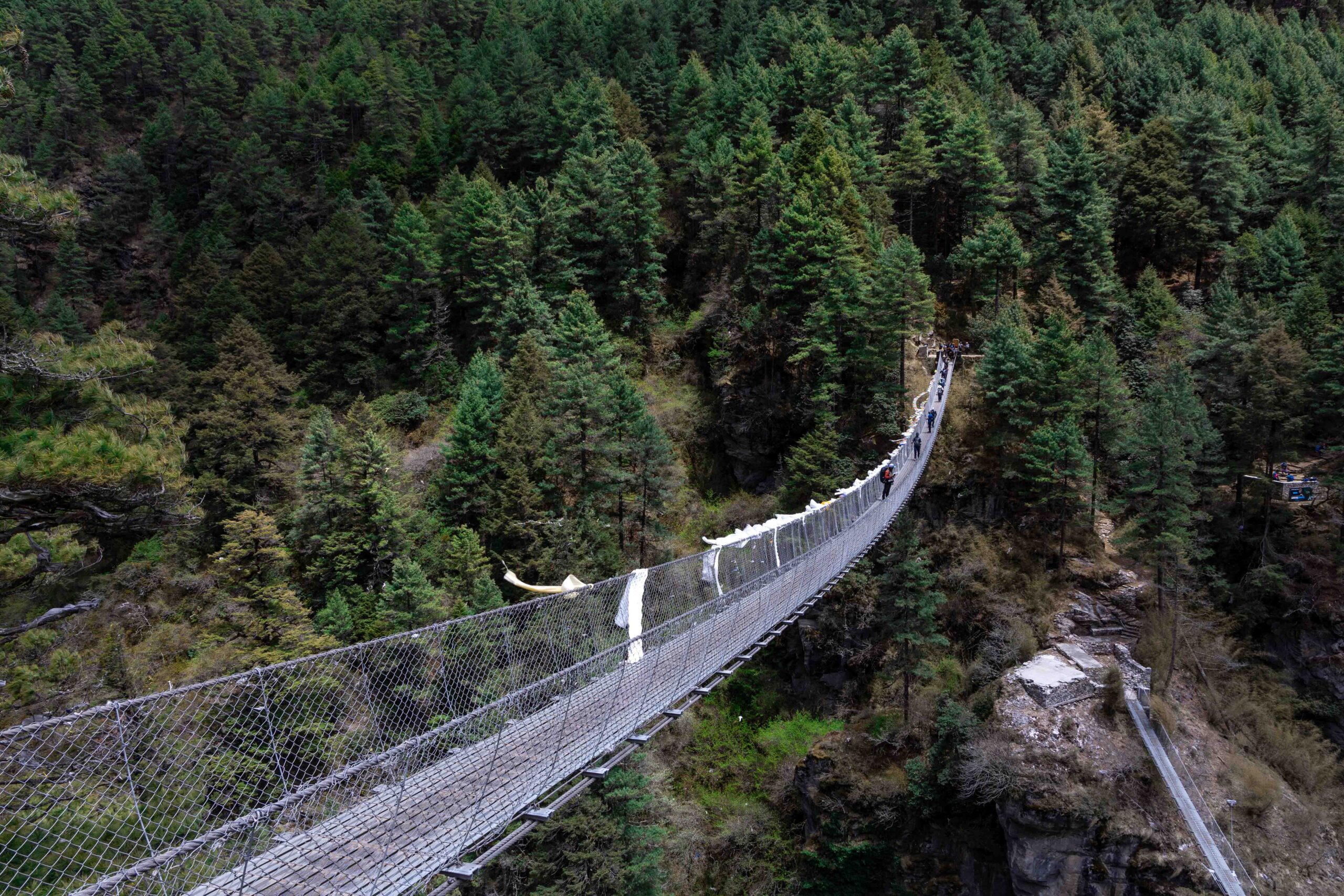 Hillary Suspension Bridge high above the Dudh Koshi River in Nepal