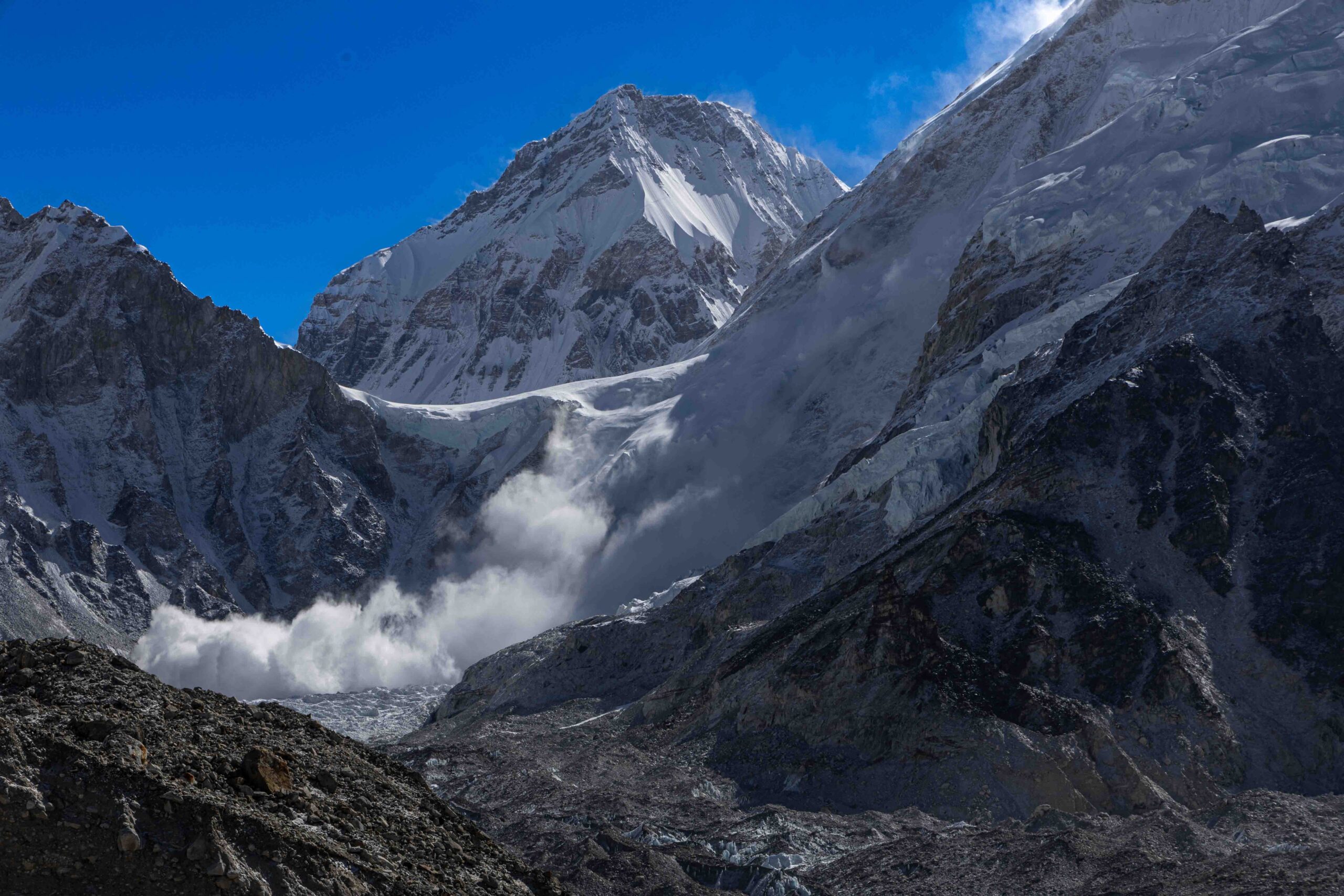 Avalanche near the Khumbu Glacier on the Everest Base Camp trek