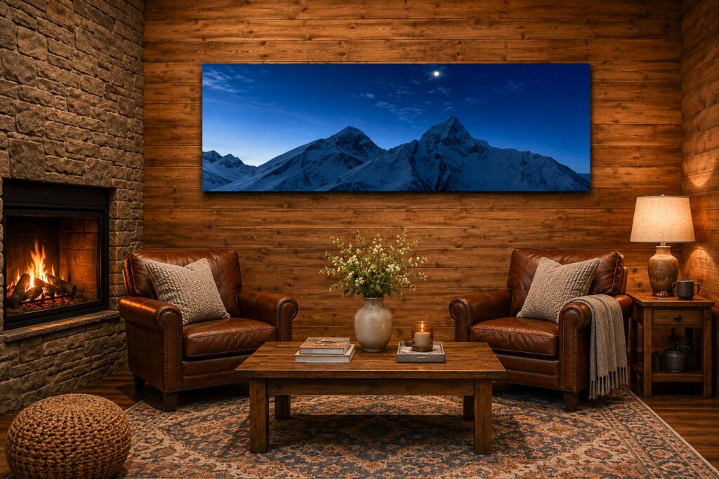 Lodge room mockup of Everest moonlit panorama