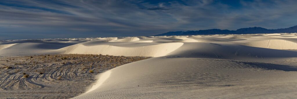 First rays of sunlight on White Sand Dunes in New Mexico