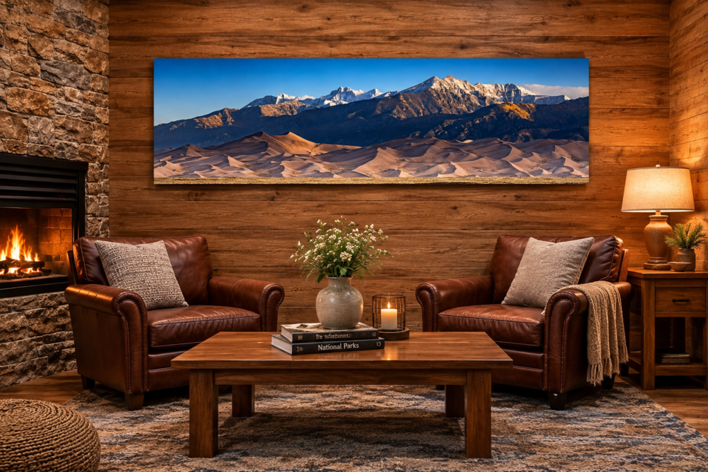 Lodge Living Room Scene of Great Sand Dunes in Colorado