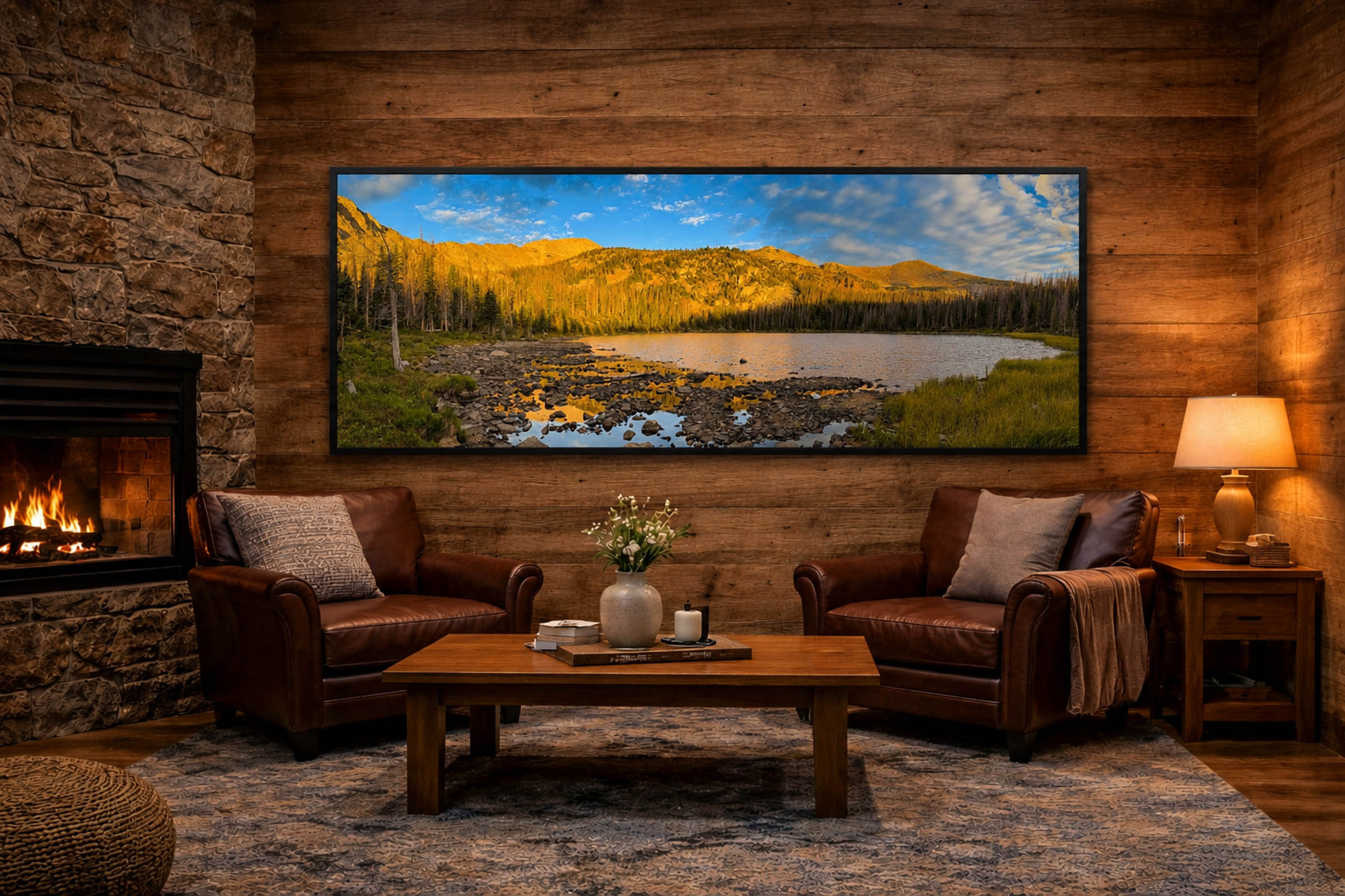 Lodge Living Room with a Colorado Trail Lake Panorama