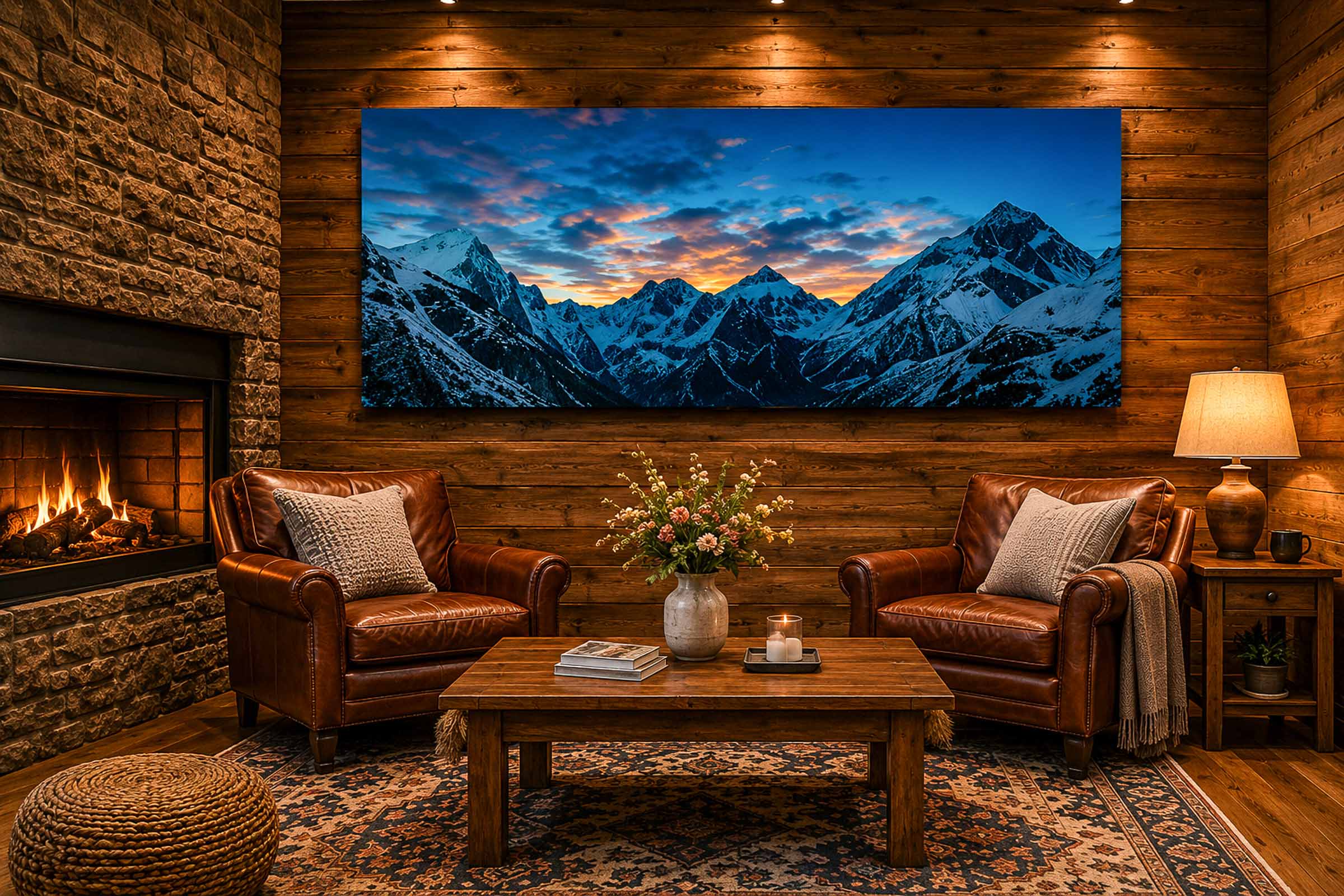 Lodge Living Room with an Everest Sunrise Panorama