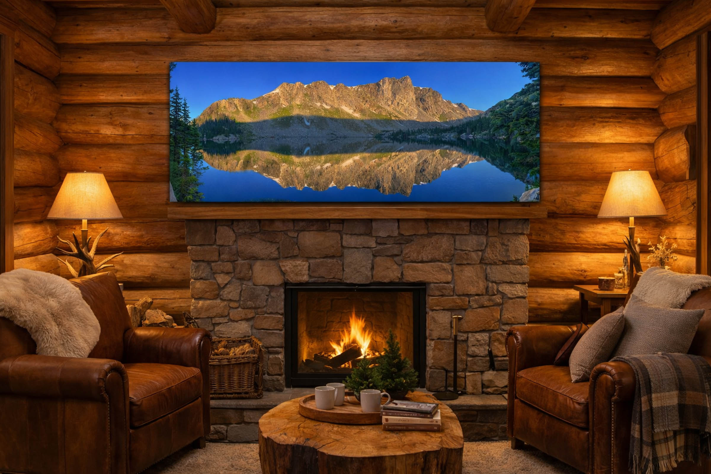 Lodge Living Room with a Mirror Lake Panorama
