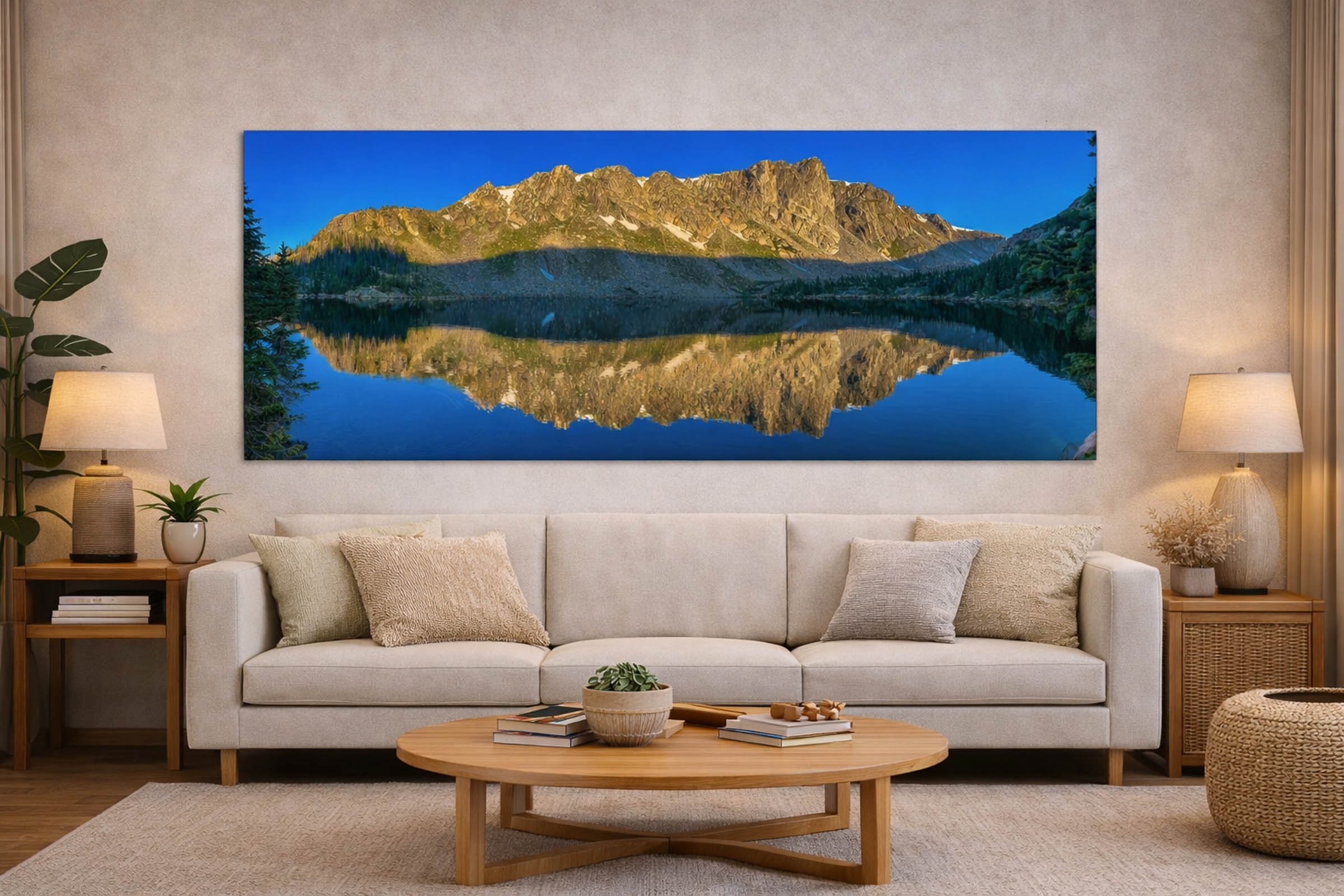 Contemporary Living Room with a Mirror Lake Panorama