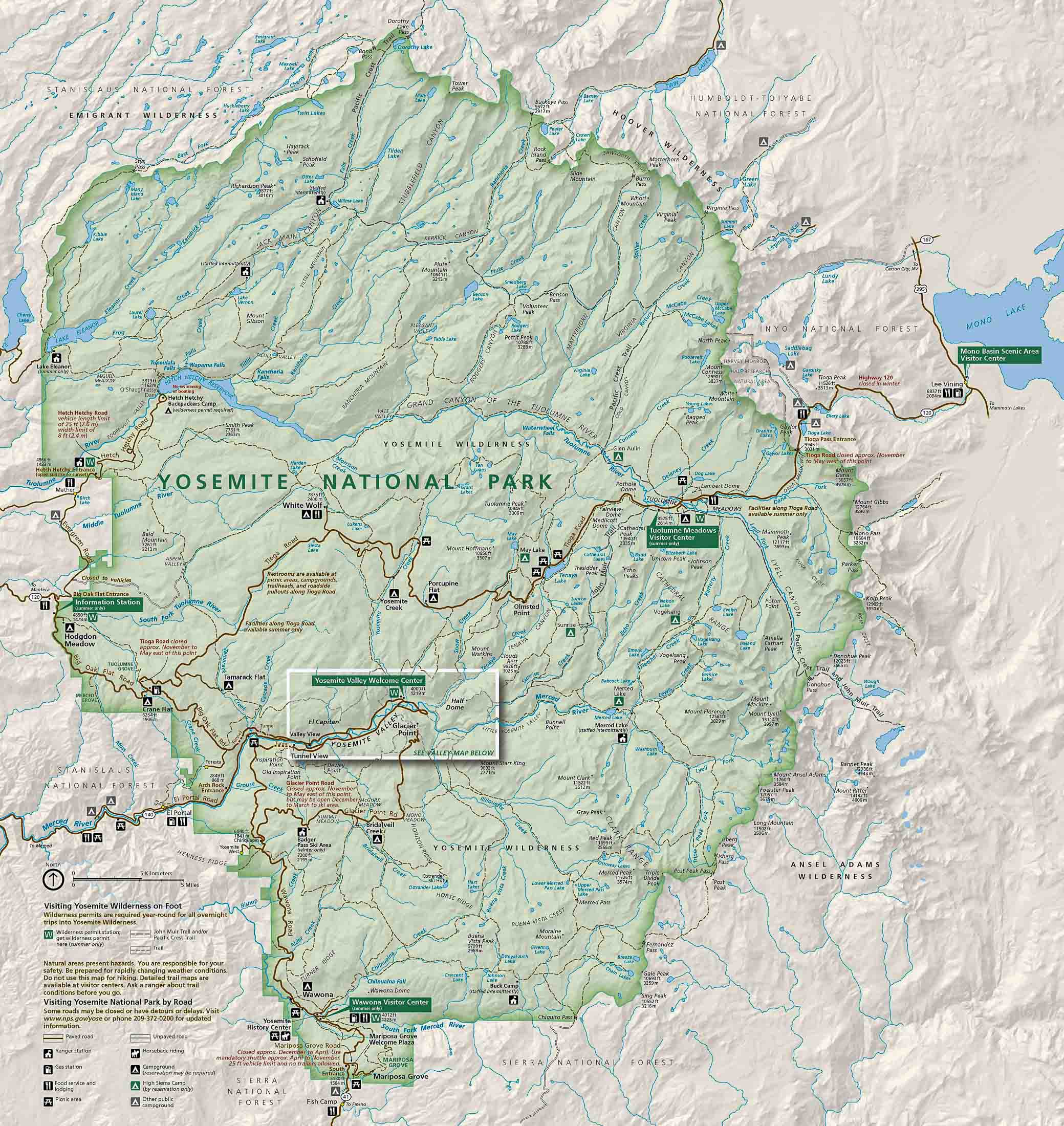National Park Service map of Yosemite National Park