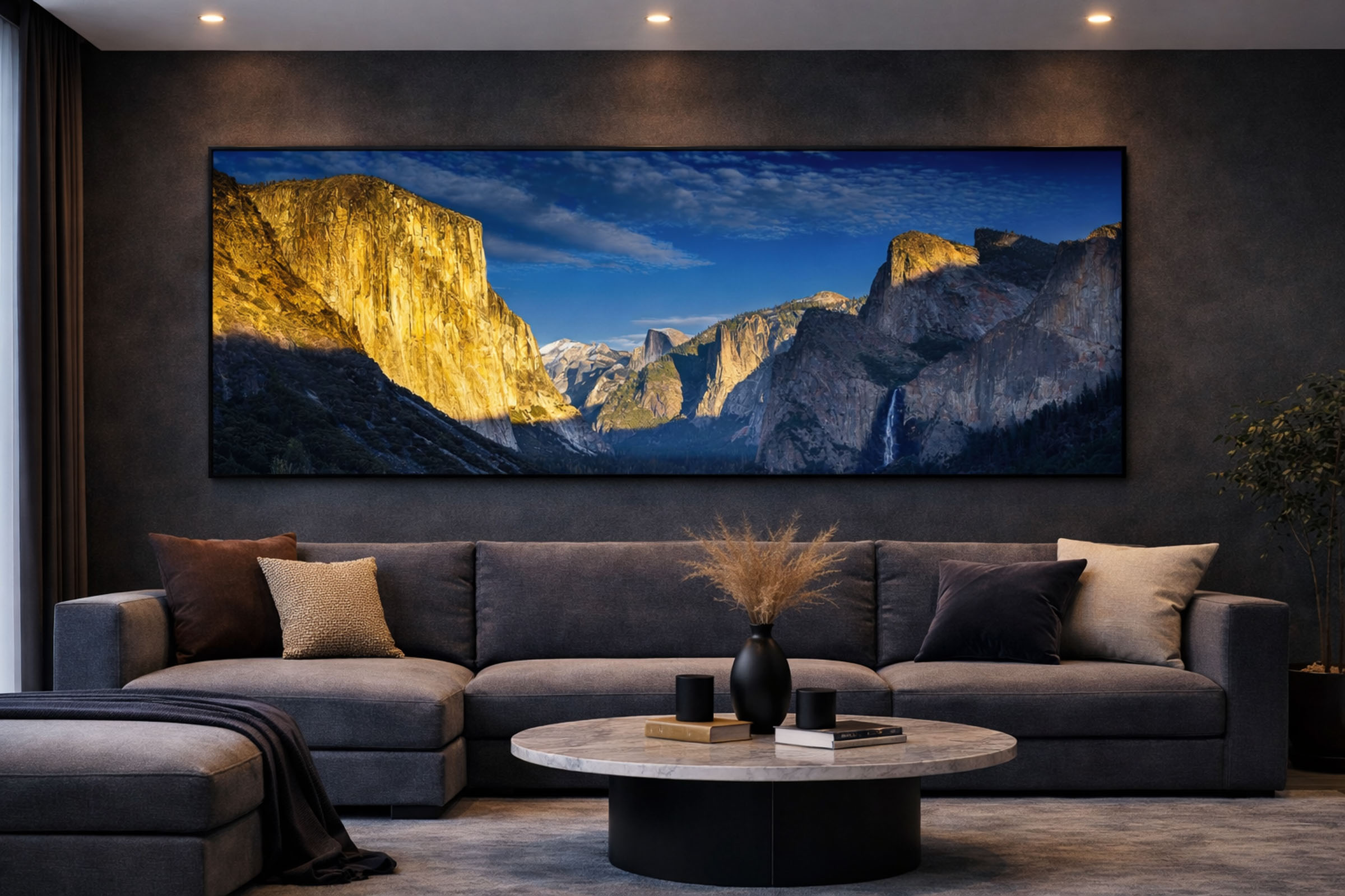 Contemporary Living Room with a Yosemite Valley Panorama