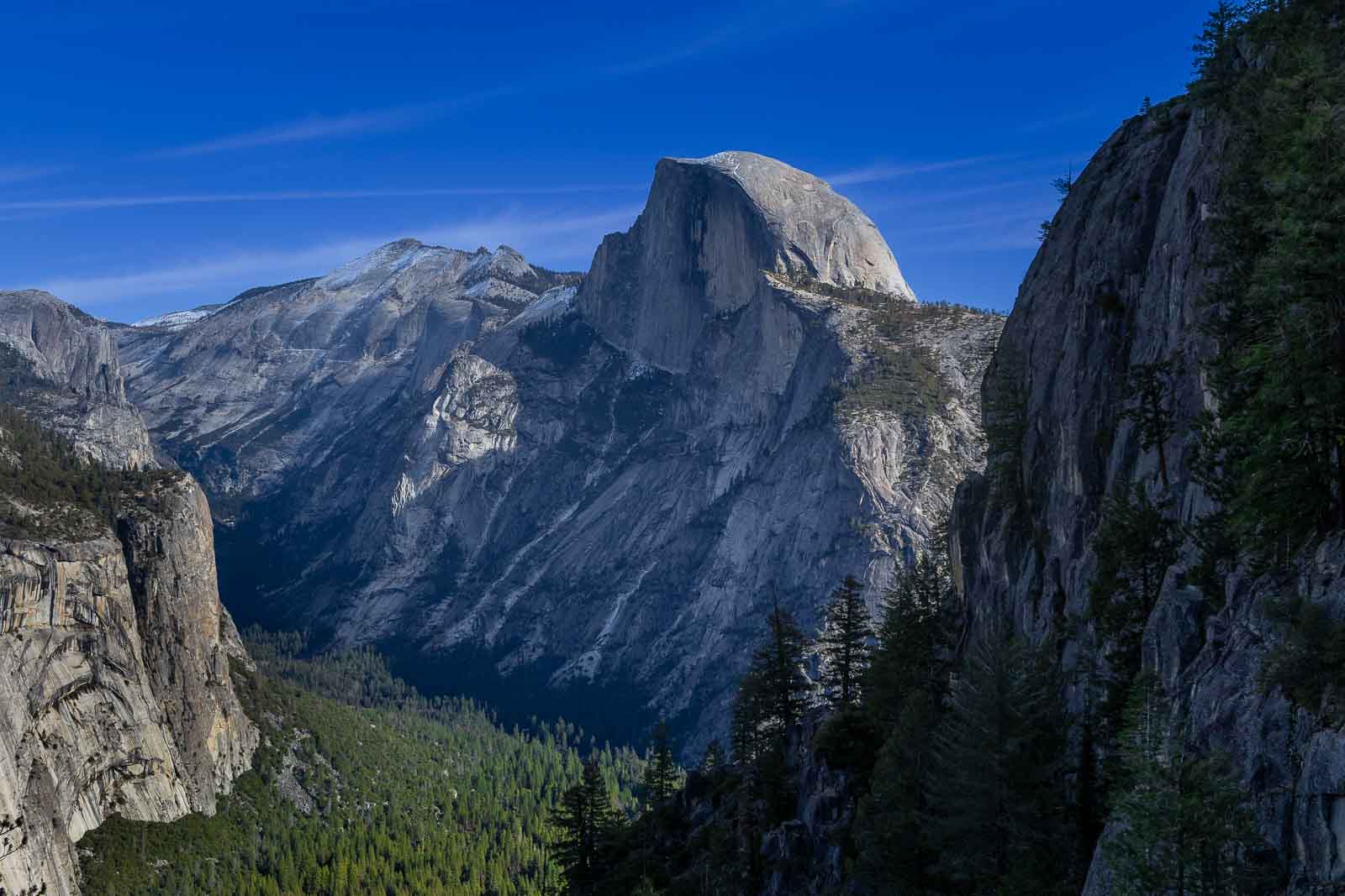 Half Dome photographed from an elevated Yosemite Valley viewpoint