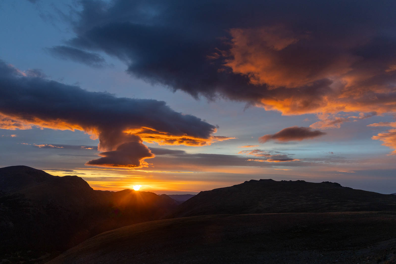 First light over the mountains near the summit of Trail Ridge Road in Colorado